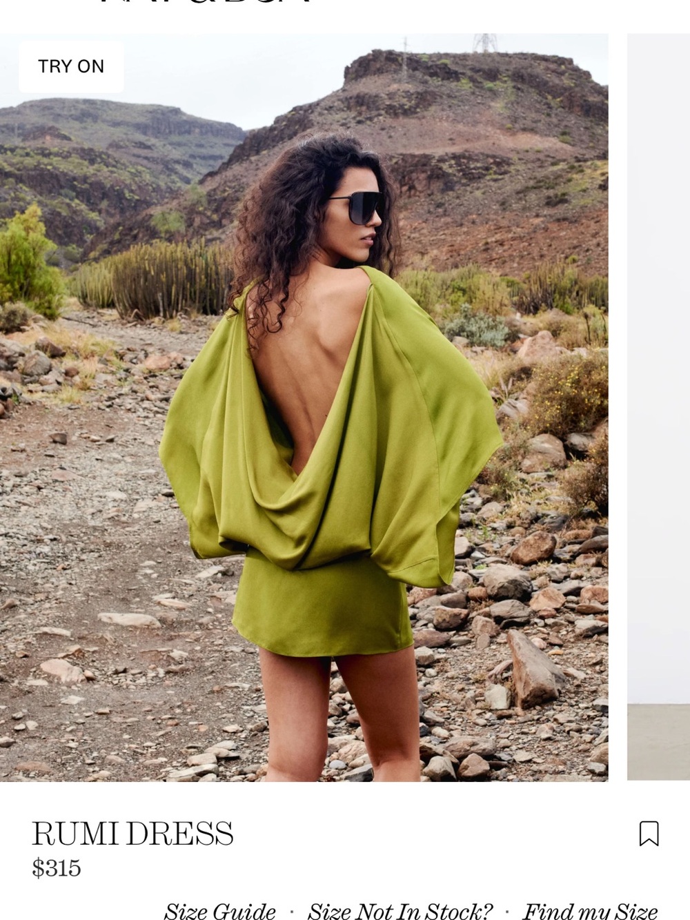 Rat and Boa Rumi Open-Back Mini Dress in Olive Green